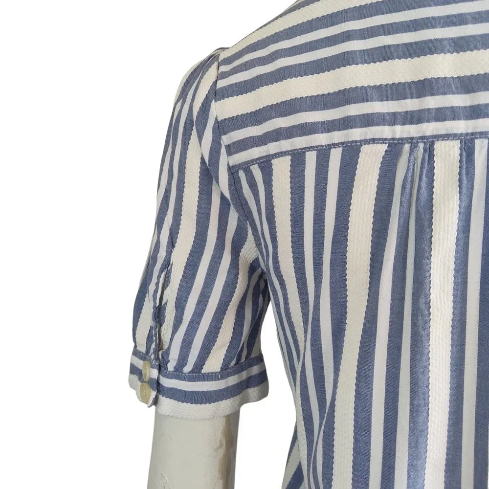MADEWELL Plaza Coastal Coquette Stripe Button Front Cotton Viscose Blouse Sz XXS